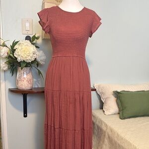 Women's Tiered Maxi Dress with Flutter Sleeves